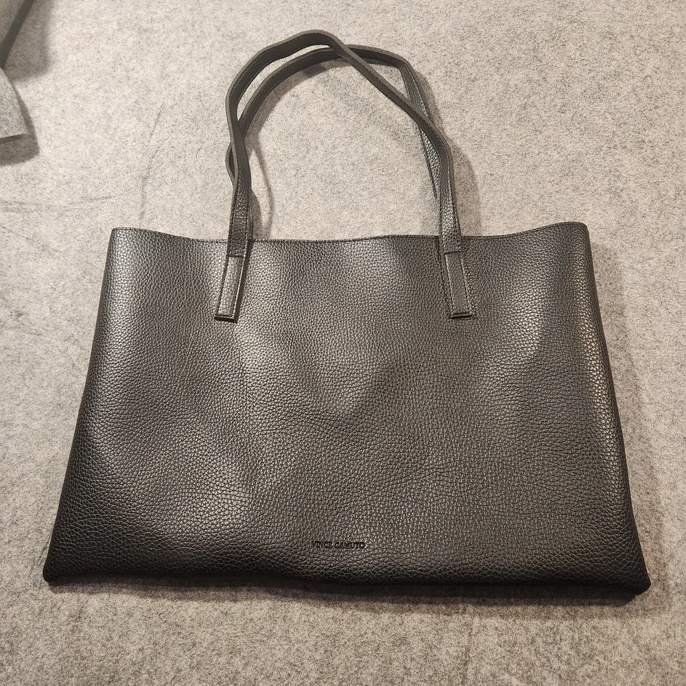 Vince Camuto Tote Bag Womens Large Black Gray Pebbled Colorblock Shoulder‎